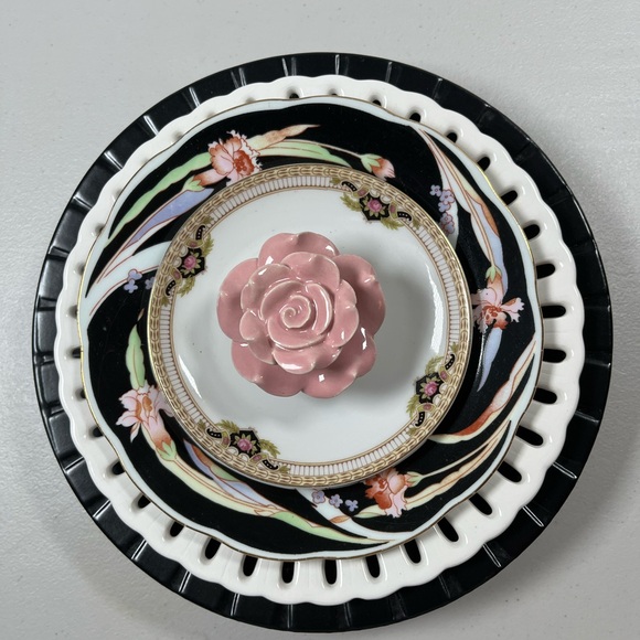 Floral Decorative Plate with Pink Rose Center - Picture 4 of 7